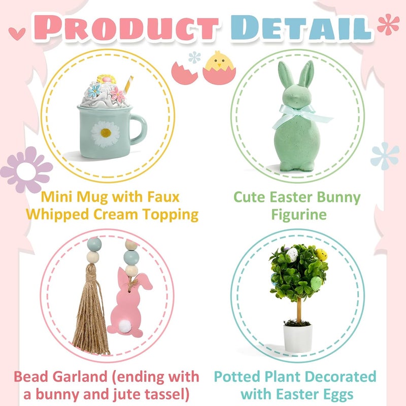 SYNCVIBE 8 PCS Easter Spring Decorations, Easter Bunny Tiered Tray Decoration Set, Spring Table Centerpieces 3D Wood Signs Decorative Plaques for Rustic Farmhouse Shelf Mantel Fireplace Office Desk Coffee Bar - Image 3